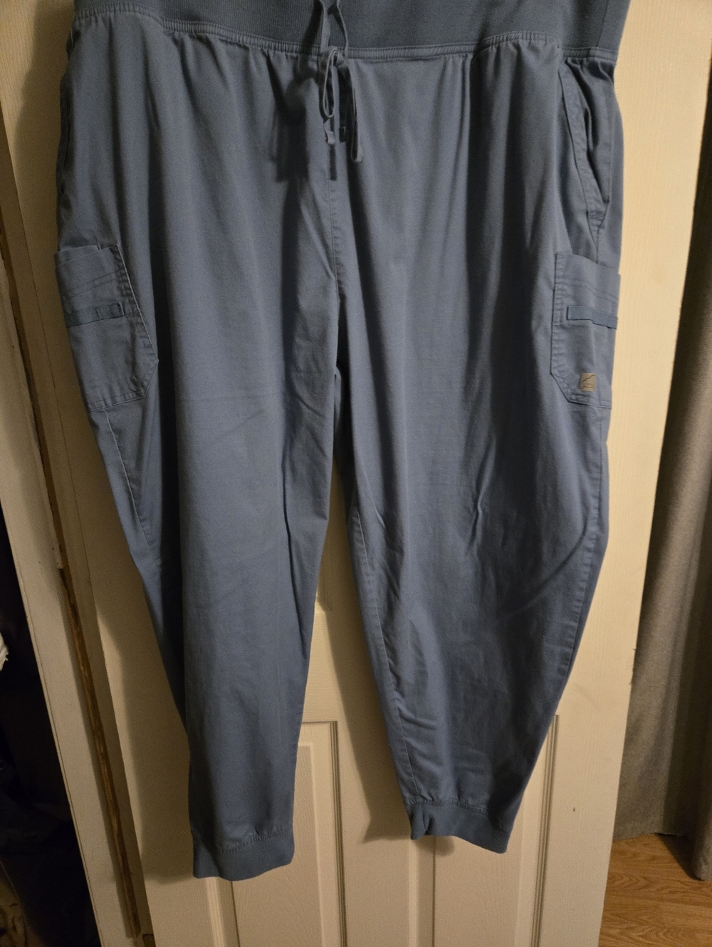 Womens Blue Drawstring Scrub Cargo Jogger Pant